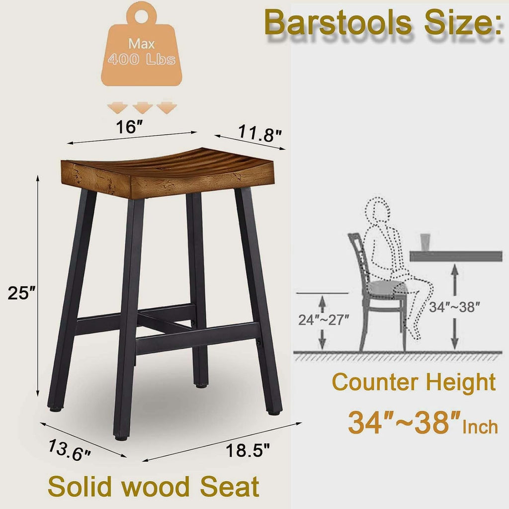 Industrial Wood Metal Counter Bar Stools Set