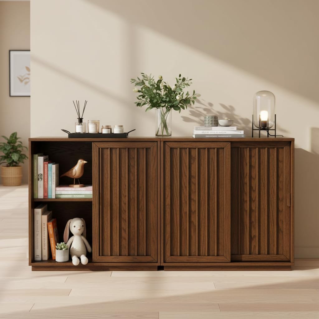 Mid‑Century Walnut Storage Sideboard Buffet Cabinet