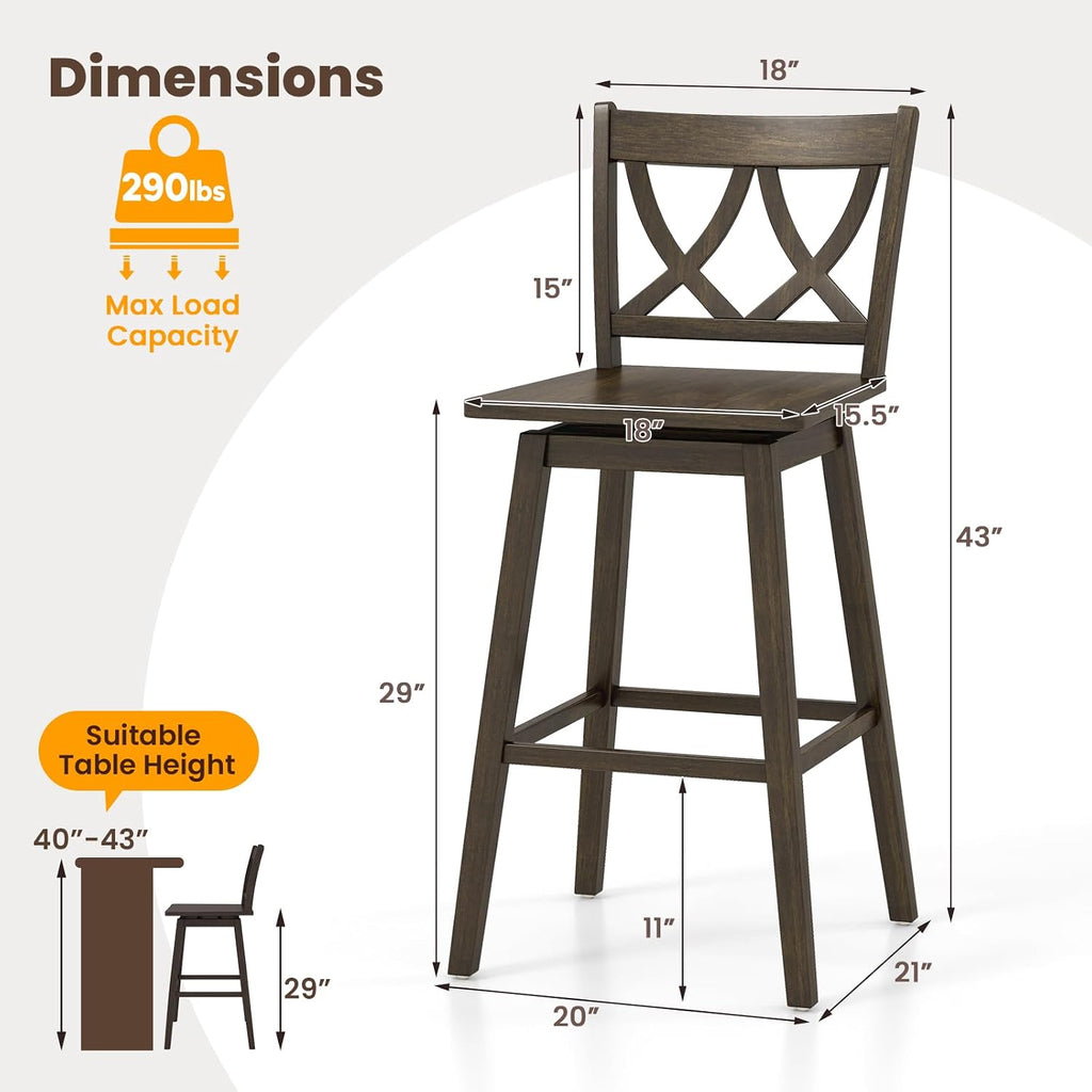 Swivel Wooden Backrest Bar Stools Set