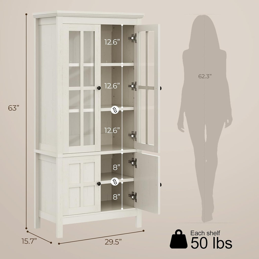 Rustic Glass‑Door Kitchen Pantry Cabinet