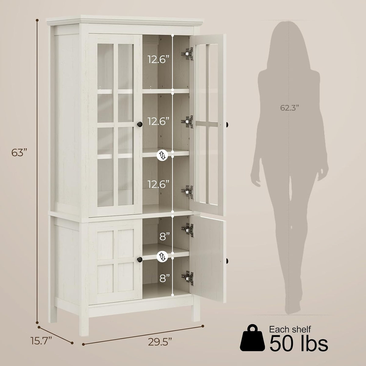 Rustic Glass‑Door Kitchen Pantry Cabinet