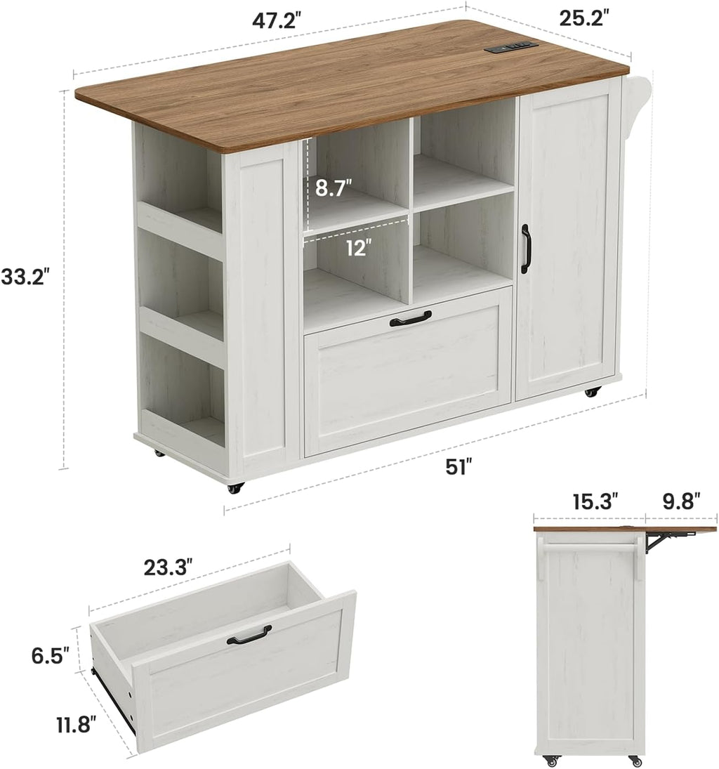 Rolling Kitchen Island With Wood Drop Leaf