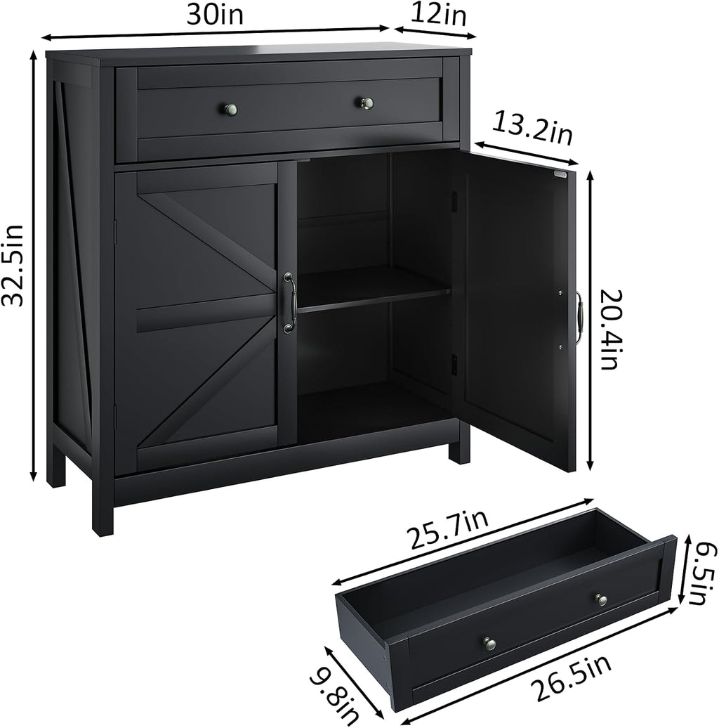 Wooden Storage Barn‑Door Sideboard Cabinet