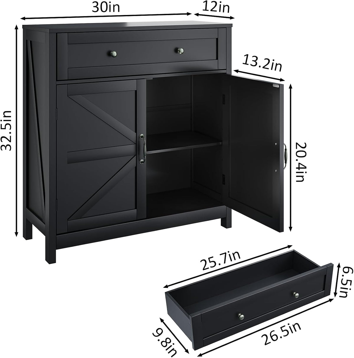 Wooden Storage Barn‑Door Sideboard Cabinet