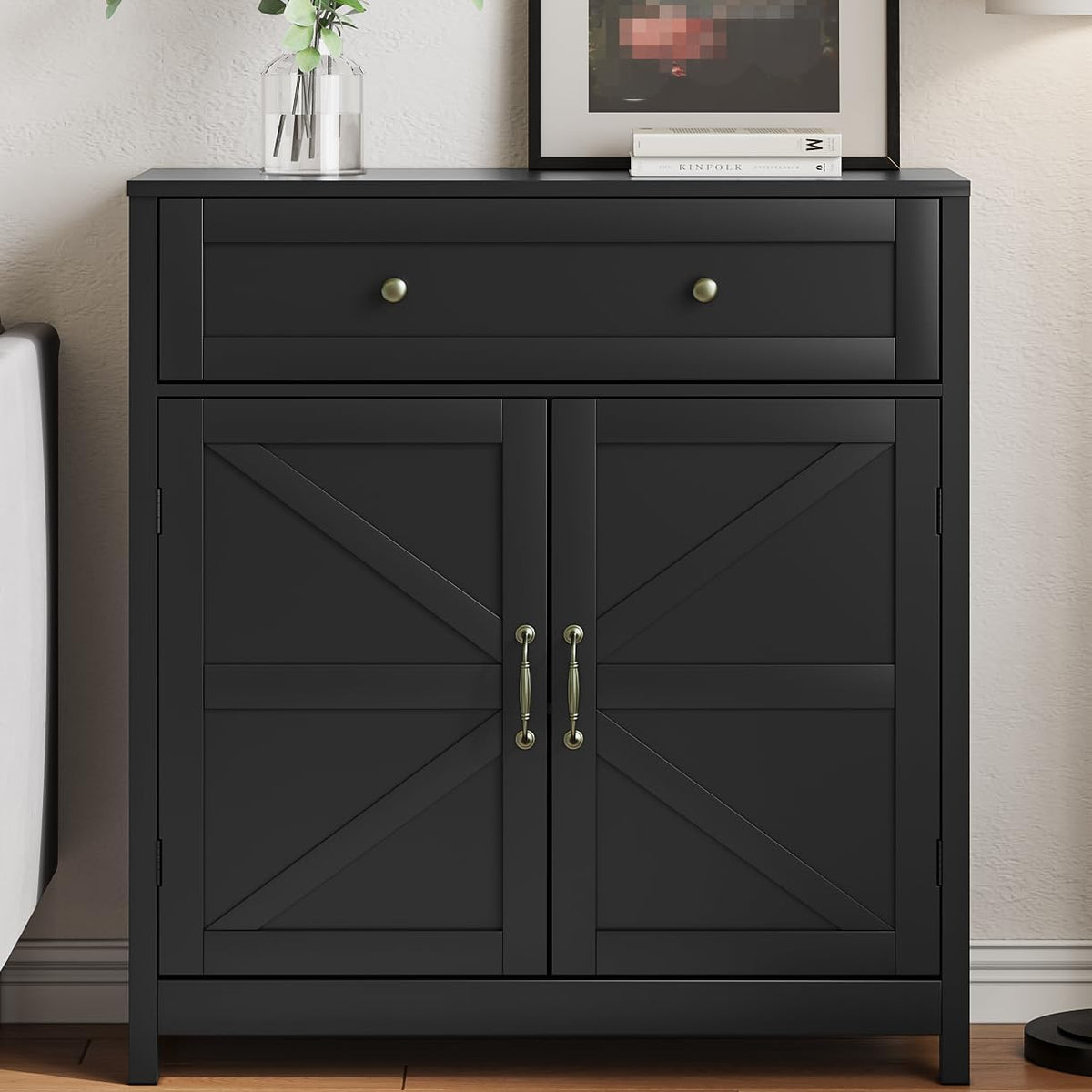 Wooden Storage Barn‑Door Sideboard Cabinet