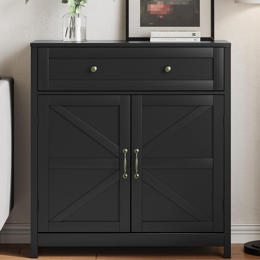 Wooden Storage Barn‑Door Sideboard Cabinet
