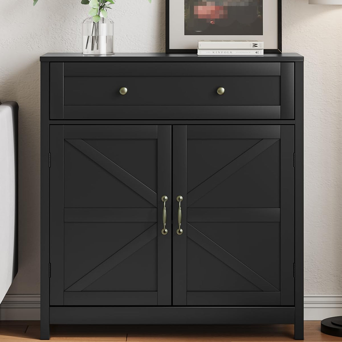 Wooden Storage Barn‑Door Sideboard Cabinet