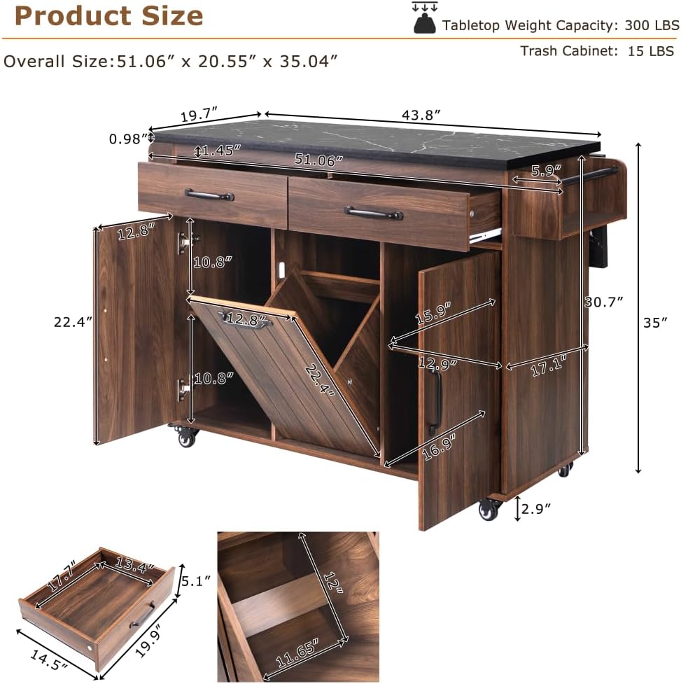 Rolling Kitchen Island With Foldable Table