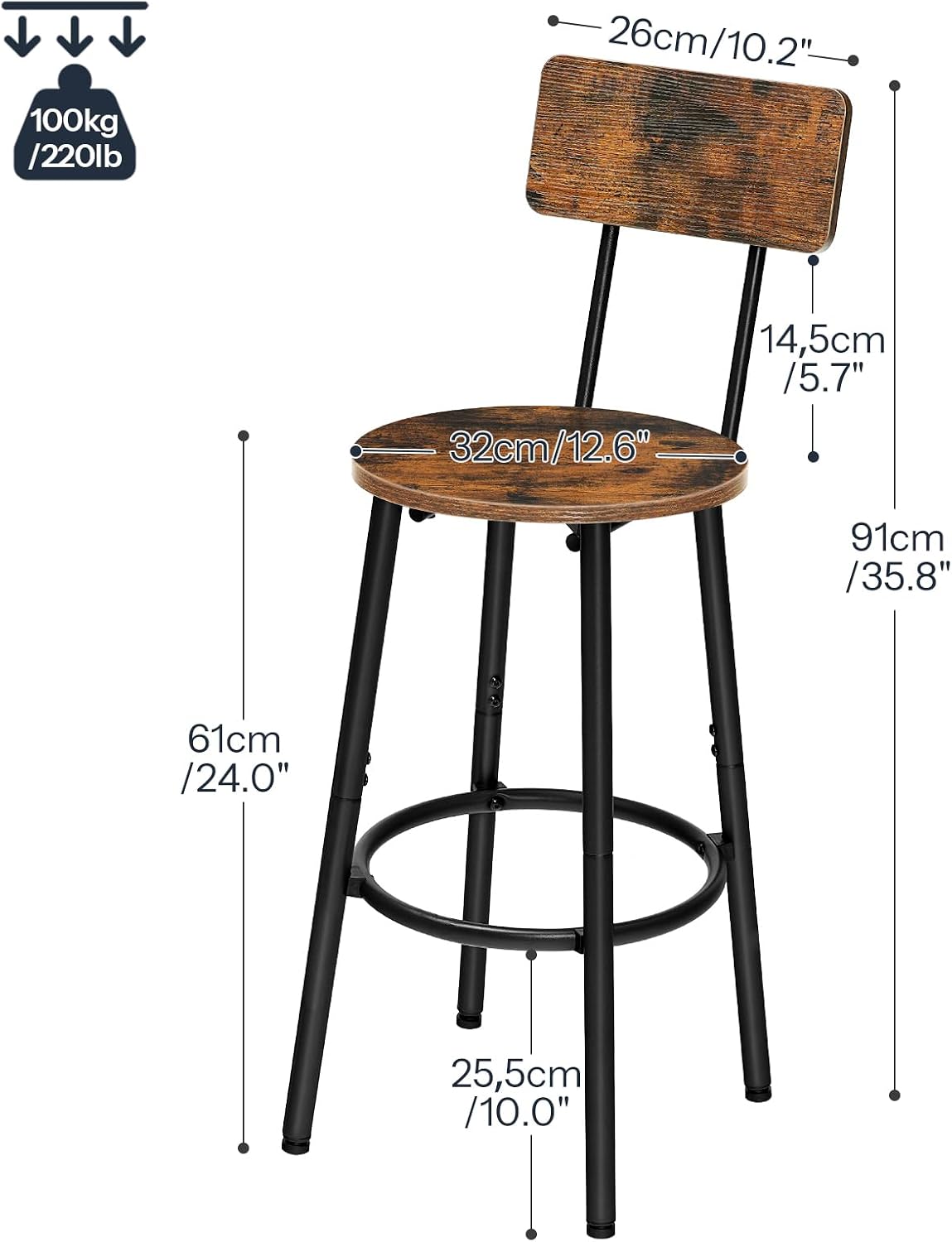 Round Backed Counter‑Height Bar Stools Set