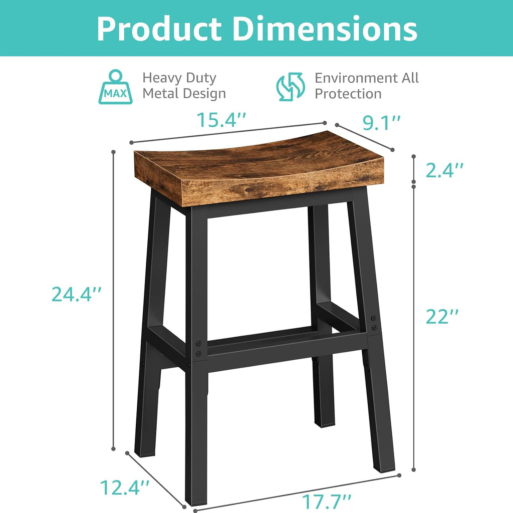 Rustic Backless Wooden Counter Stools Set