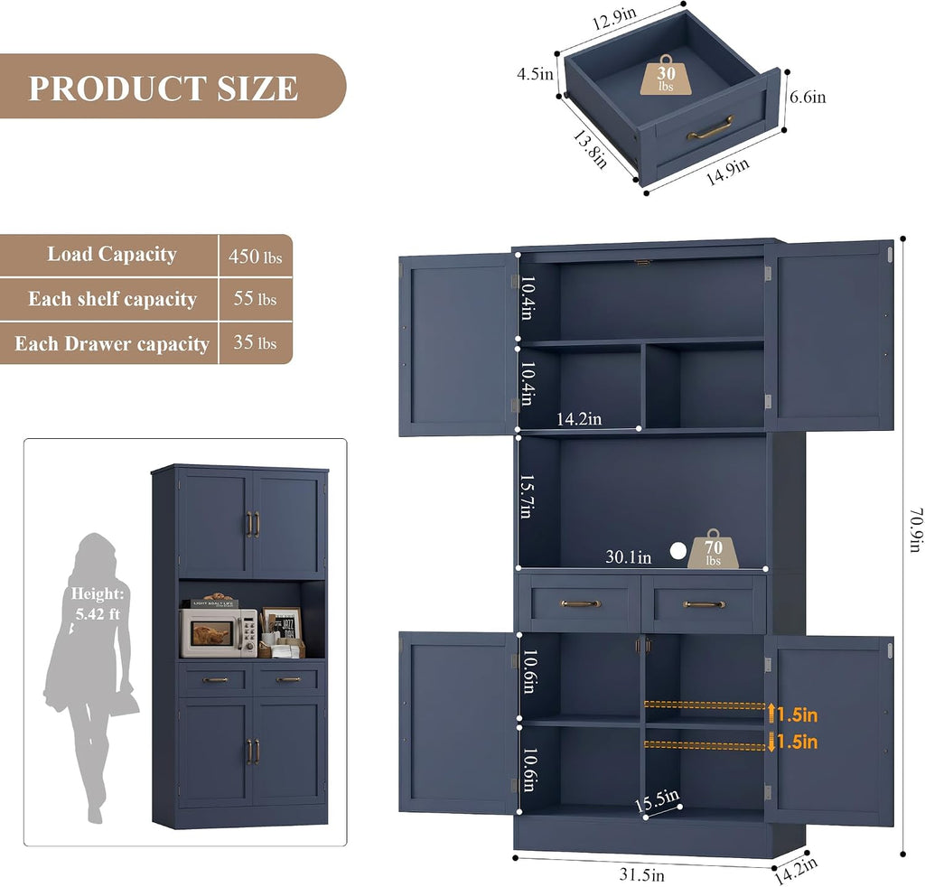 Tall Wooden Kitchen Pantry Storage Cabinet