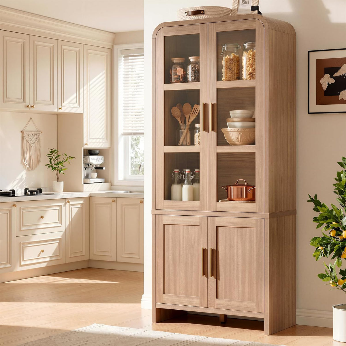 Tall Oak Freestanding Kitchen Pantry Cabinet