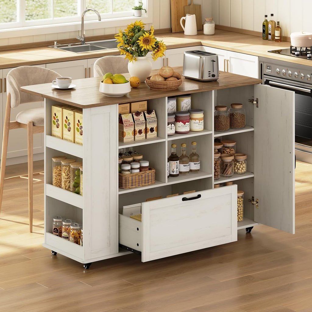 Rolling Kitchen Island With Wood Drop Leaf