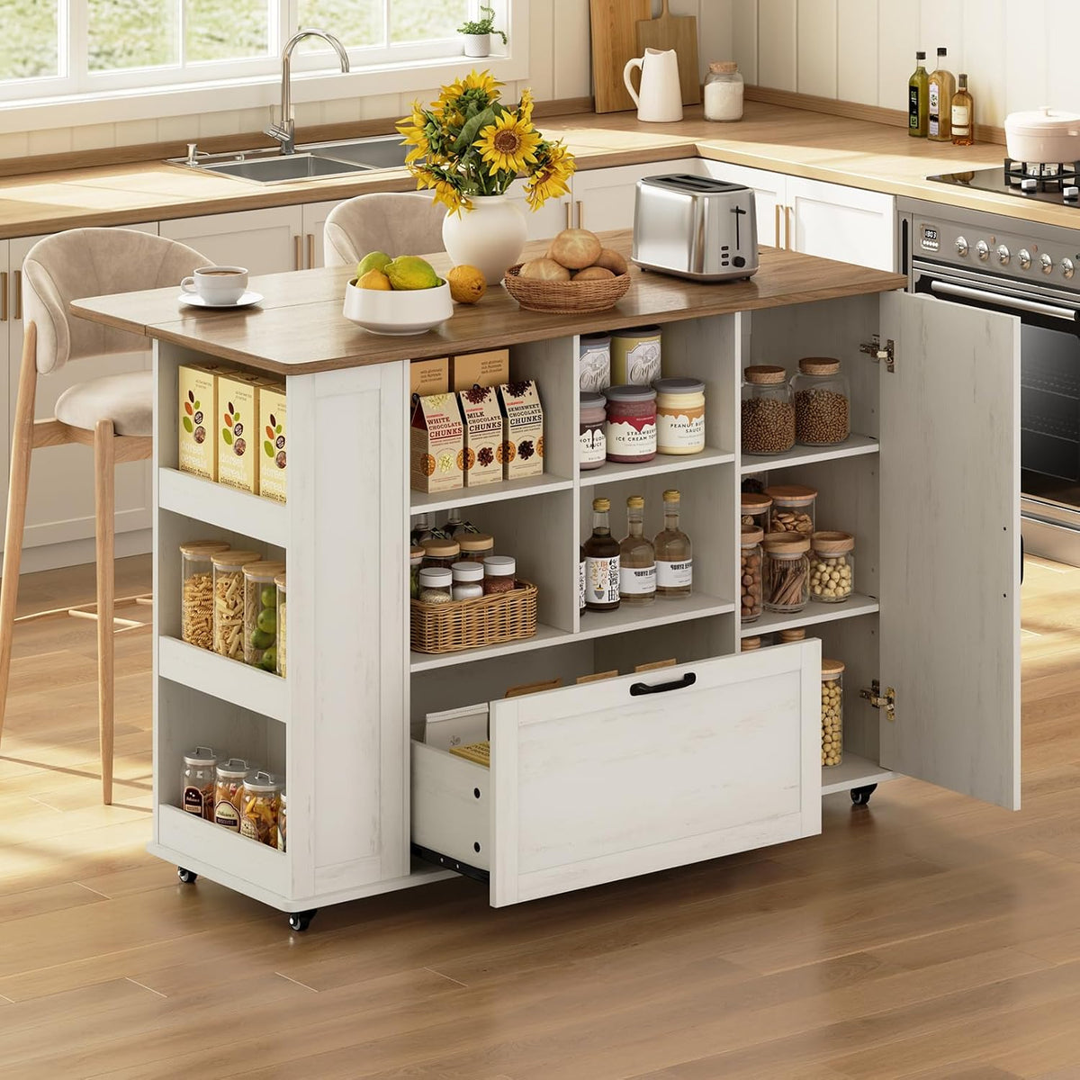Rolling Kitchen Island With Wood Drop Leaf