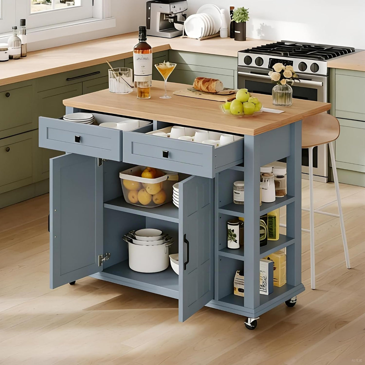 Rolling Kitchen Island Cart With Drop Leaf