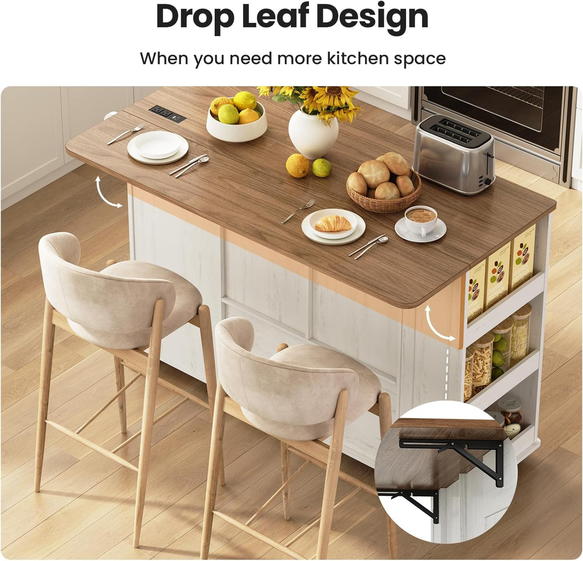 Rolling Kitchen Island With Wood Drop Leaf