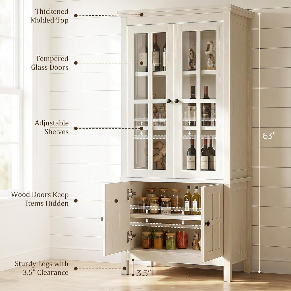 Rustic Glass‑Door Kitchen Pantry Cabinet