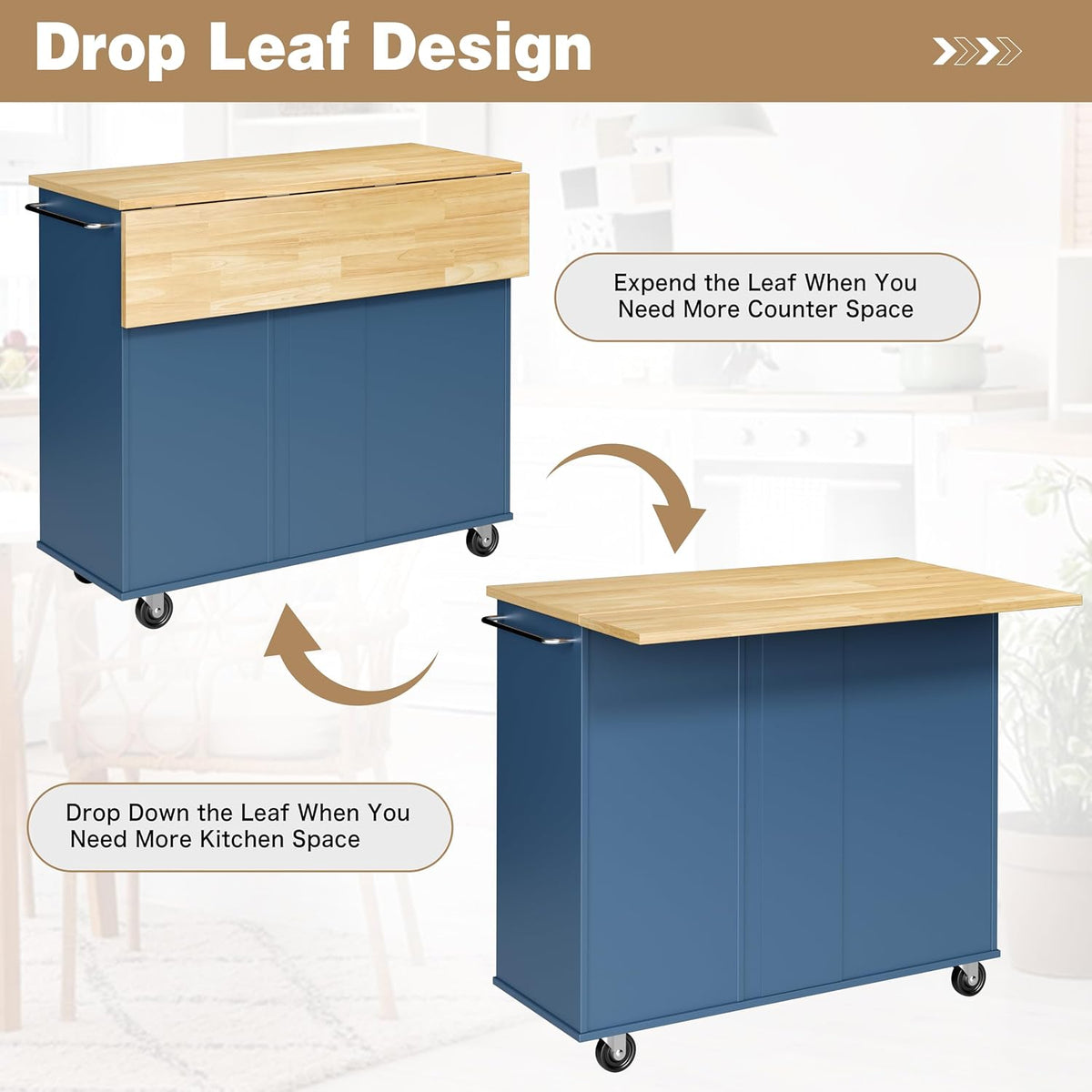 Rolling Kitchen Island With Drop‑Leaf Storage