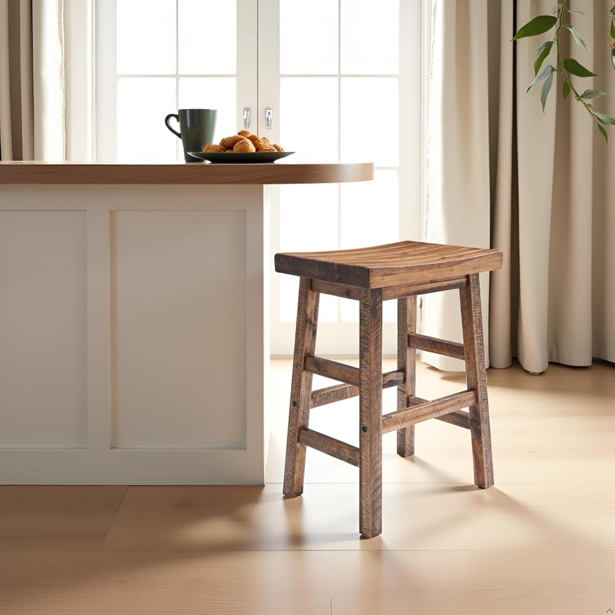Rustic Solid Wood Counter Bar Stool