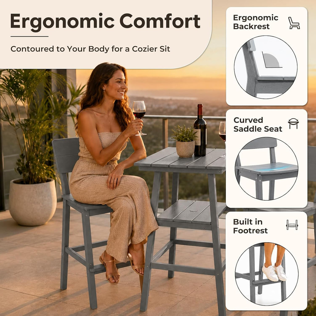 HDPE Patio Bar Stools 2‑Piece Set