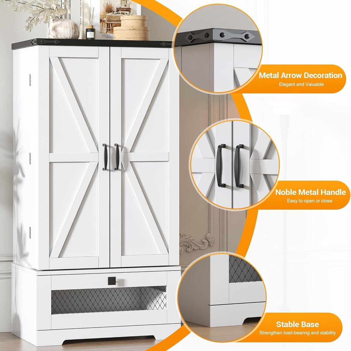 Farmhouse Barn‑Door Kitchen Pantry Cabinet