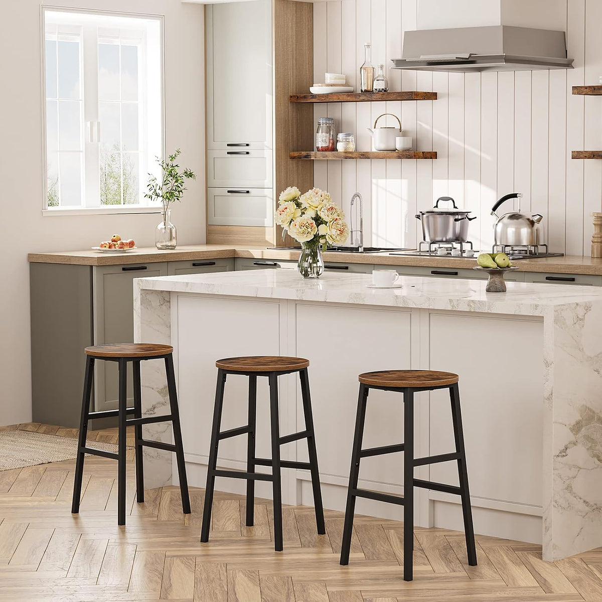 Industrial Round Counter Bar Stools Set