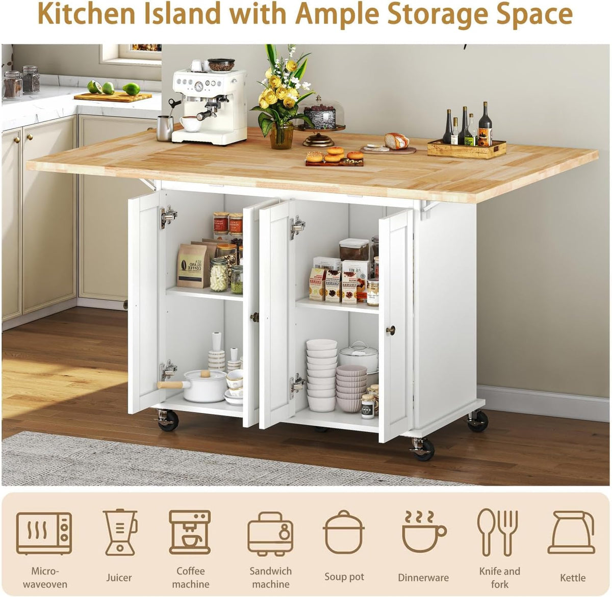 Rolling Kitchen Island With Drop‑Leaf Tabletop