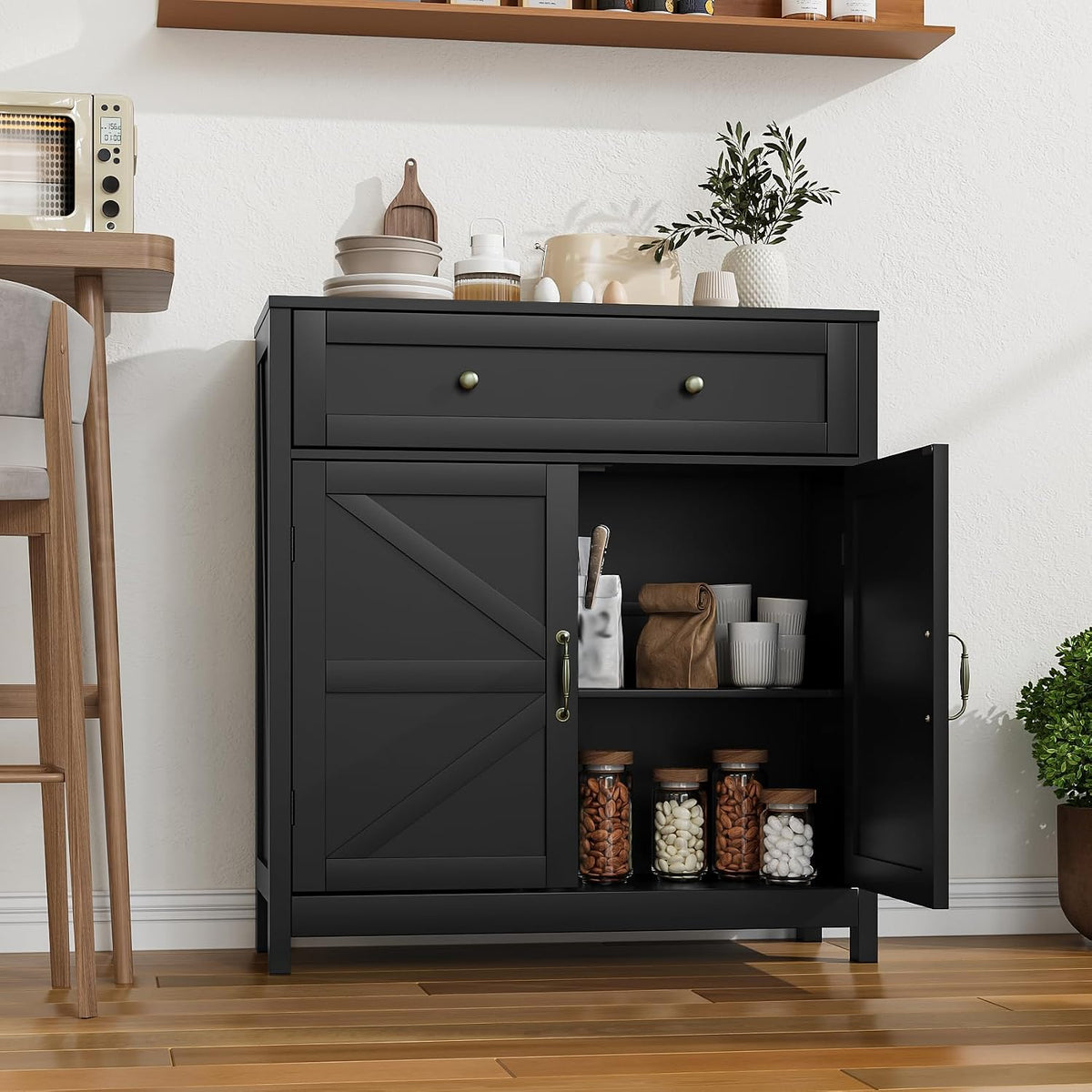 Wooden Storage Barn‑Door Sideboard Cabinet