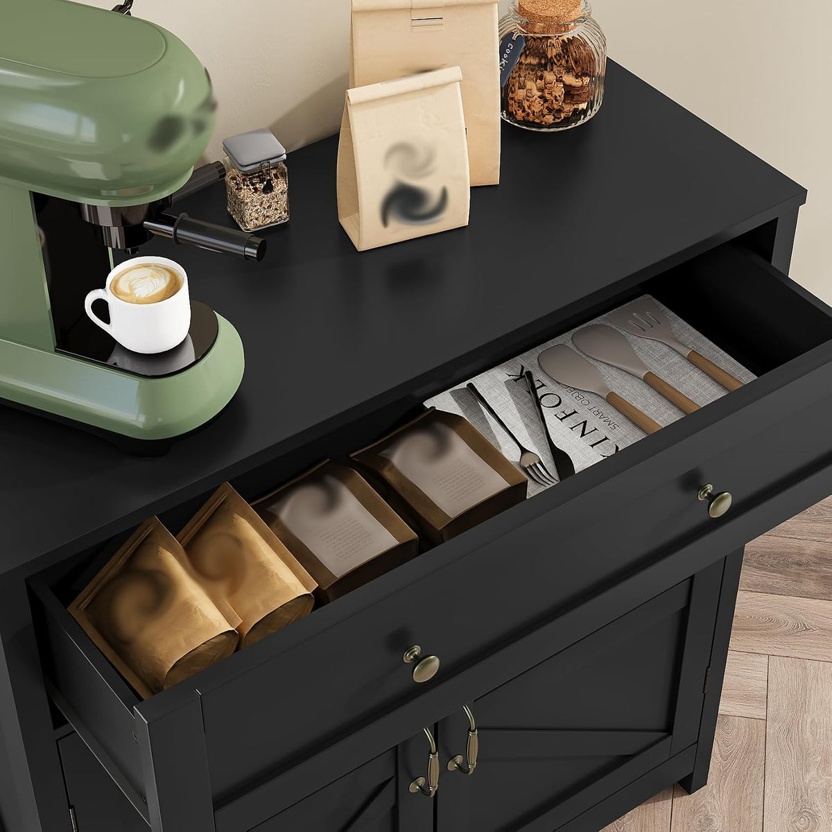 Wooden Storage Barn‑Door Sideboard Cabinet
