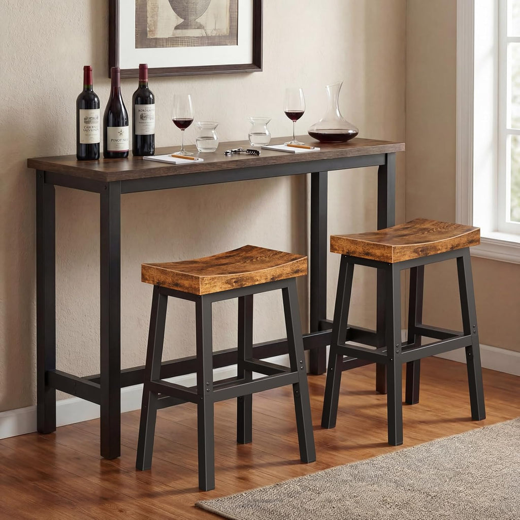 Rustic Backless Wooden Counter Stools Set