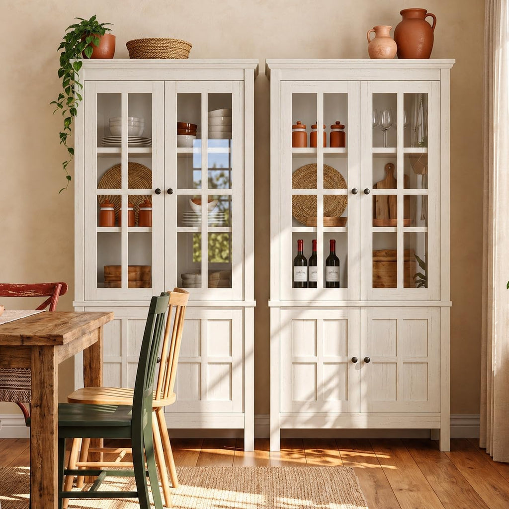 Rustic Glass‑Door Kitchen Pantry Cabinet