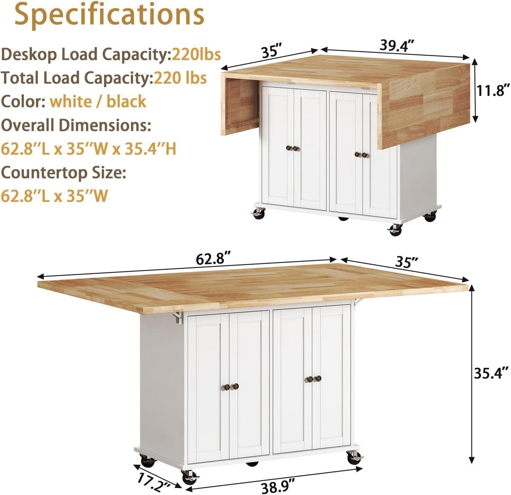 Rolling Kitchen Island With Drop‑Leaf Tabletop