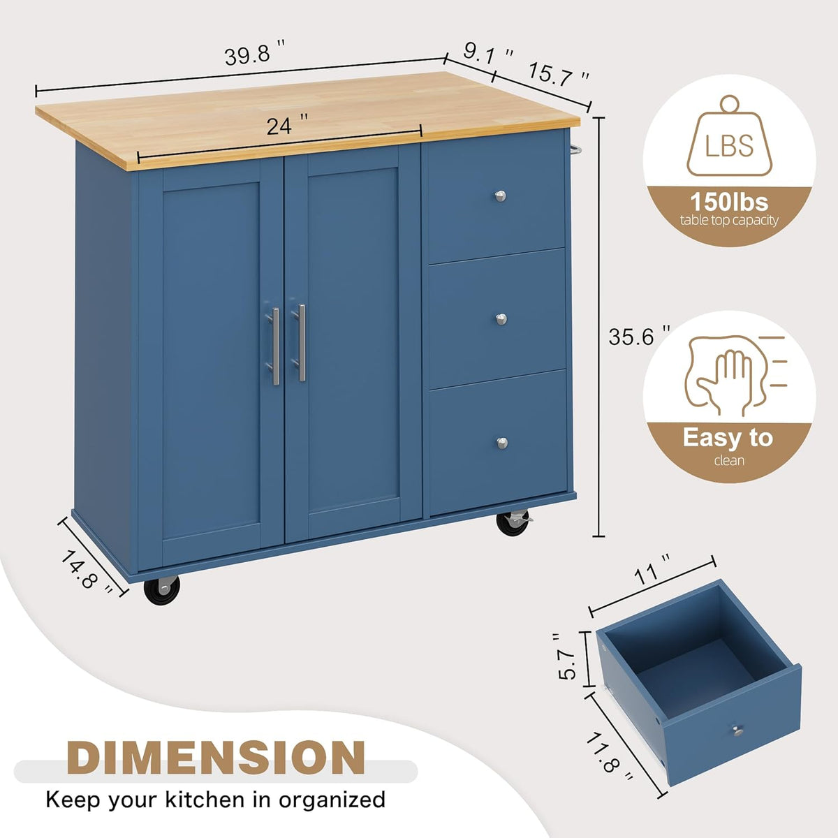 Rolling Kitchen Island With Drop‑Leaf Storage