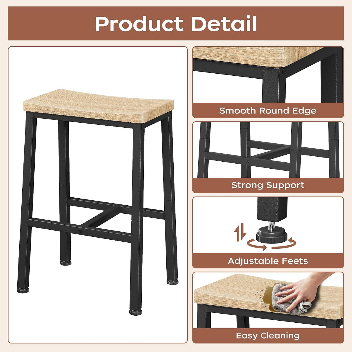 Industrial Counter‑Height Saddle Bar Stools Set