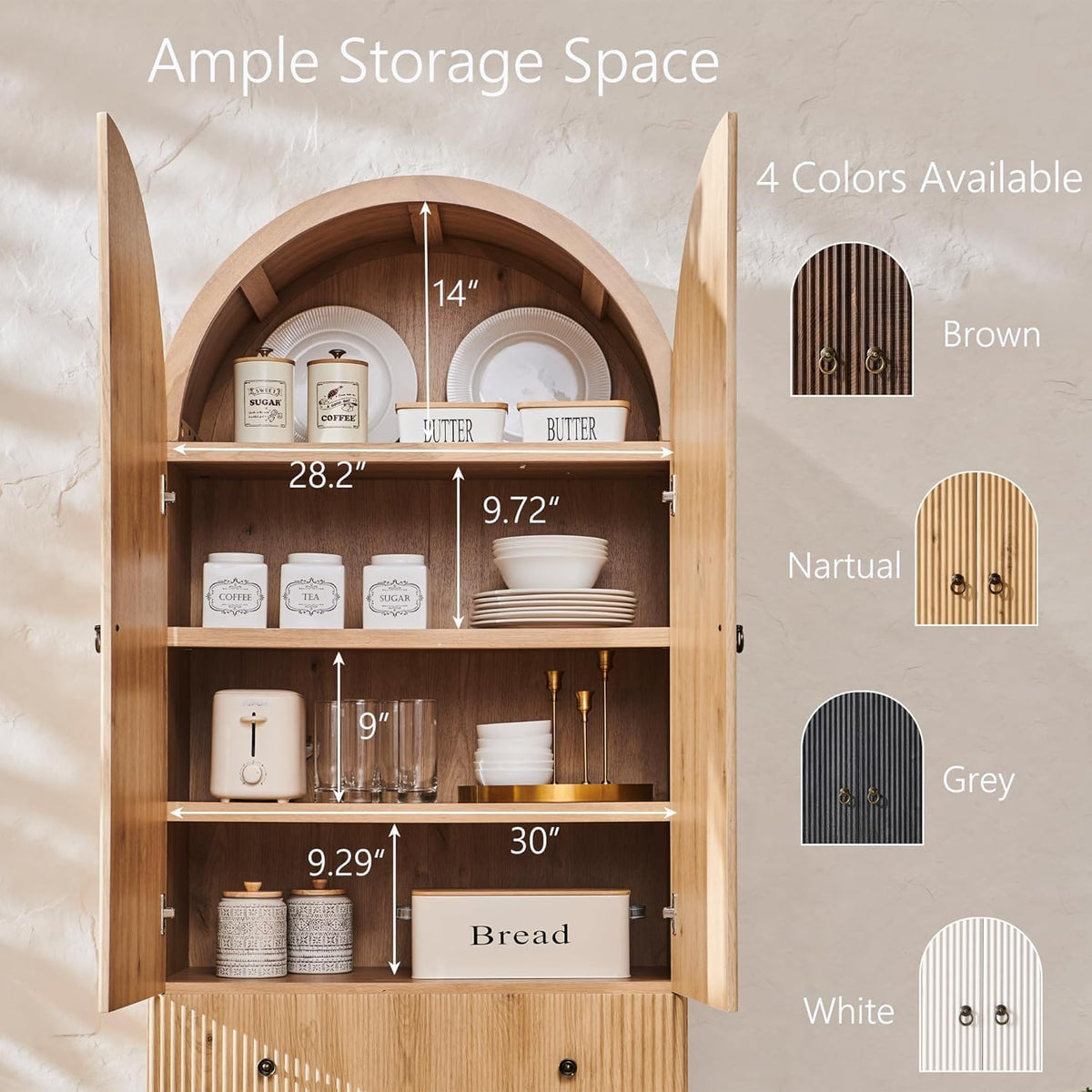 Arched Tall Kitchen Pantry Storage Cabinet