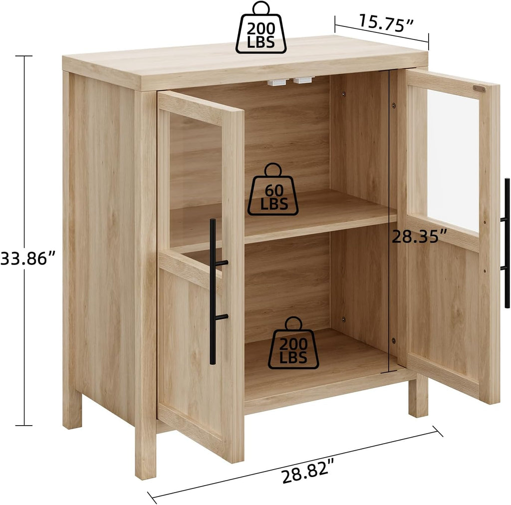Wood Glass‑Door Storage Sideboard Buffet Cabinet
