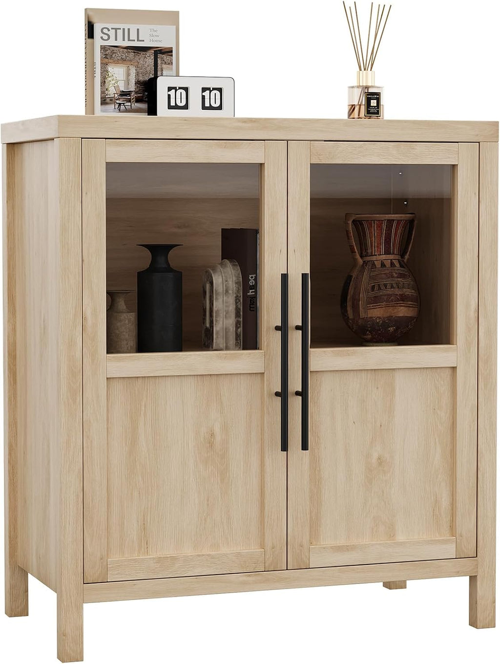 Wood Glass‑Door Storage Sideboard Buffet Cabinet