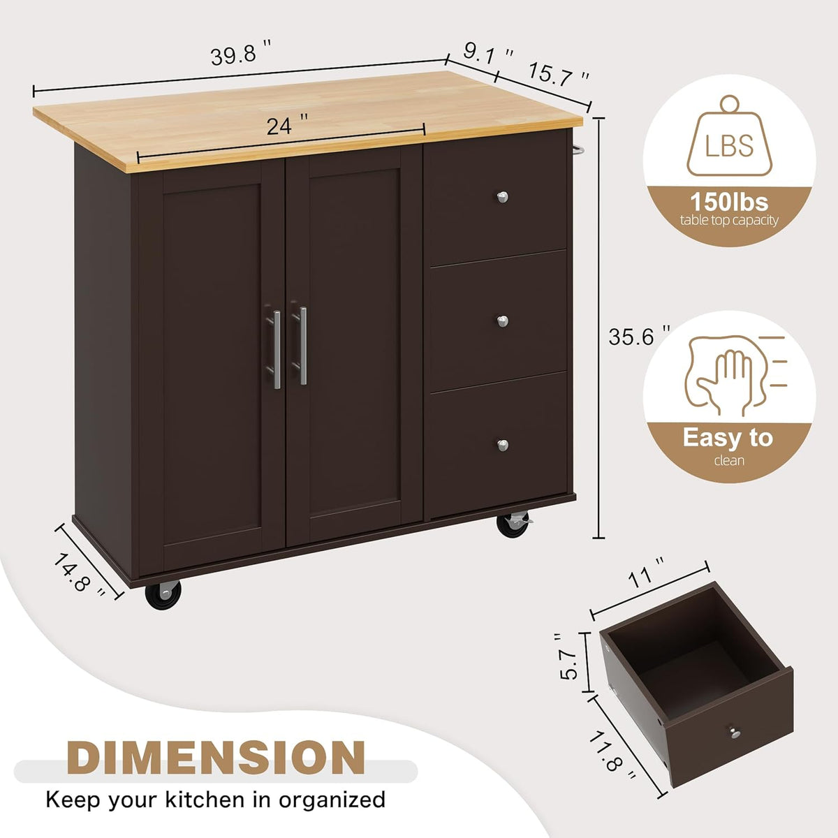 Rolling Kitchen Island With Drop‑Leaf Storage