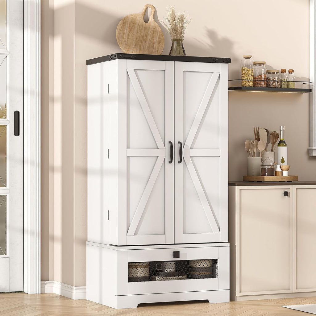 Farmhouse Barn‑Door Kitchen Pantry Cabinet