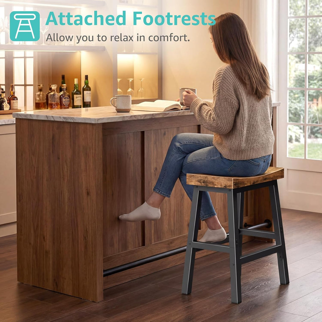 Rustic Backless Wooden Counter Stools Set