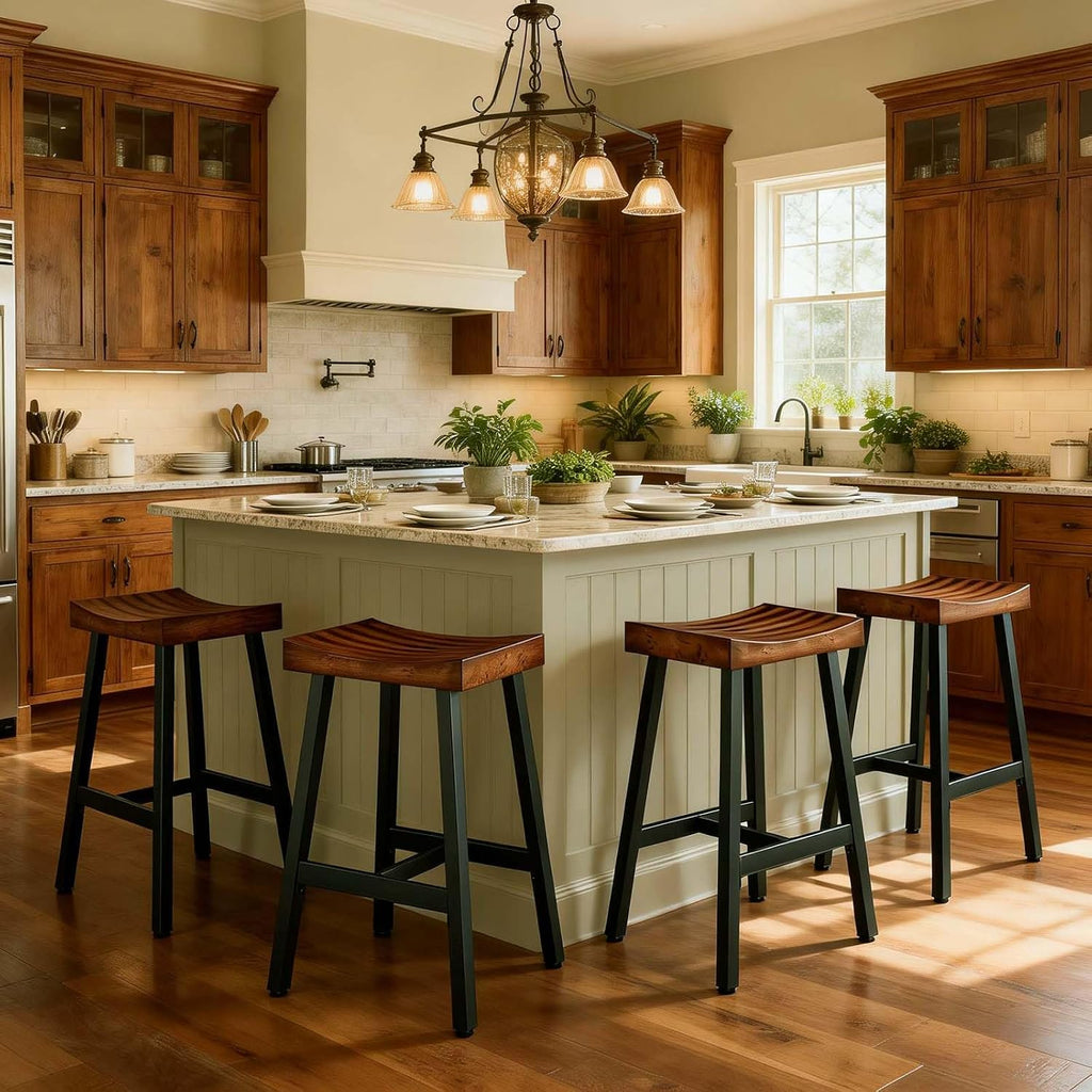 Industrial Wood Metal Counter Bar Stools Set