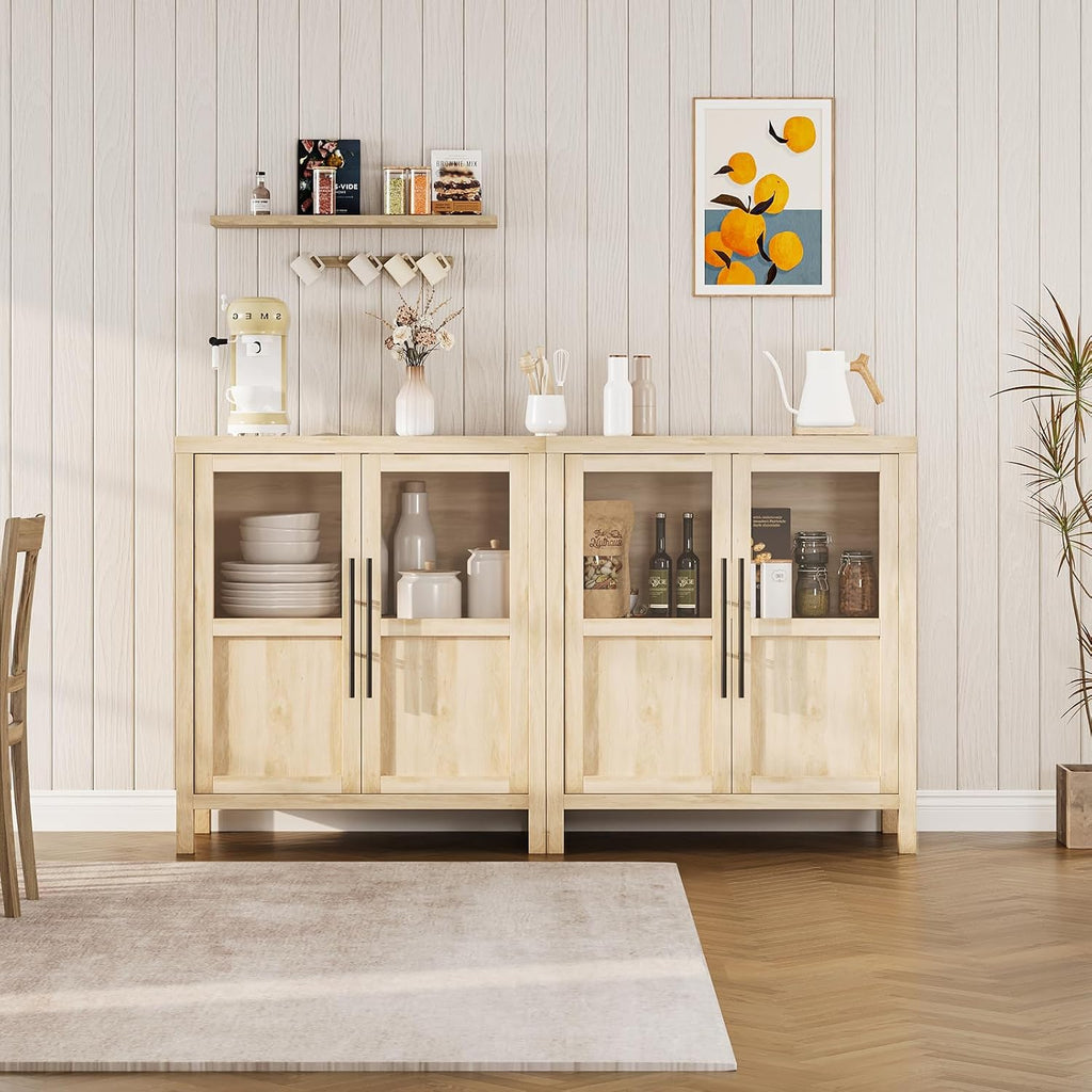 Wood Glass‑Door Storage Sideboard Buffet Cabinet