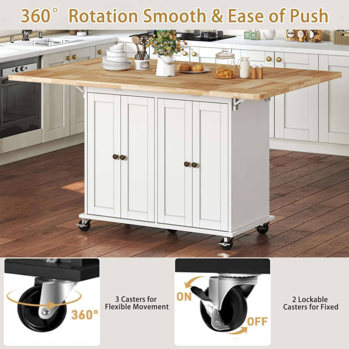 Rolling Kitchen Island With Drop‑Leaf Tabletop