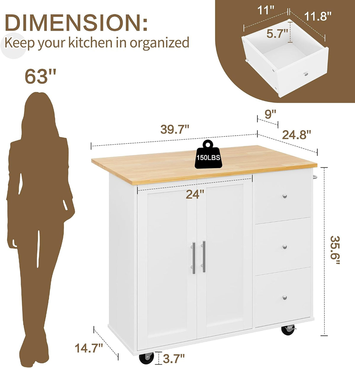Rolling Kitchen Island With Drop Leaf Storage