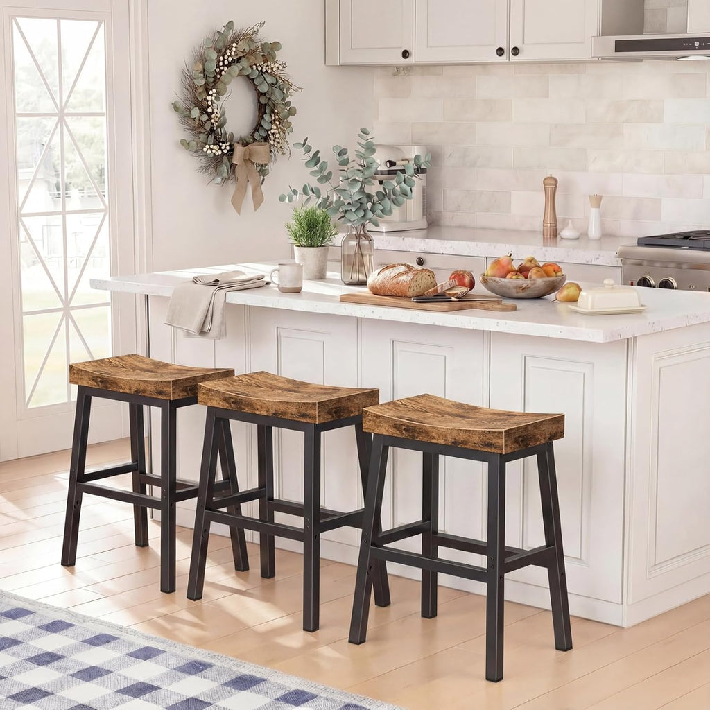 Rustic Backless Wooden Counter Stools Set