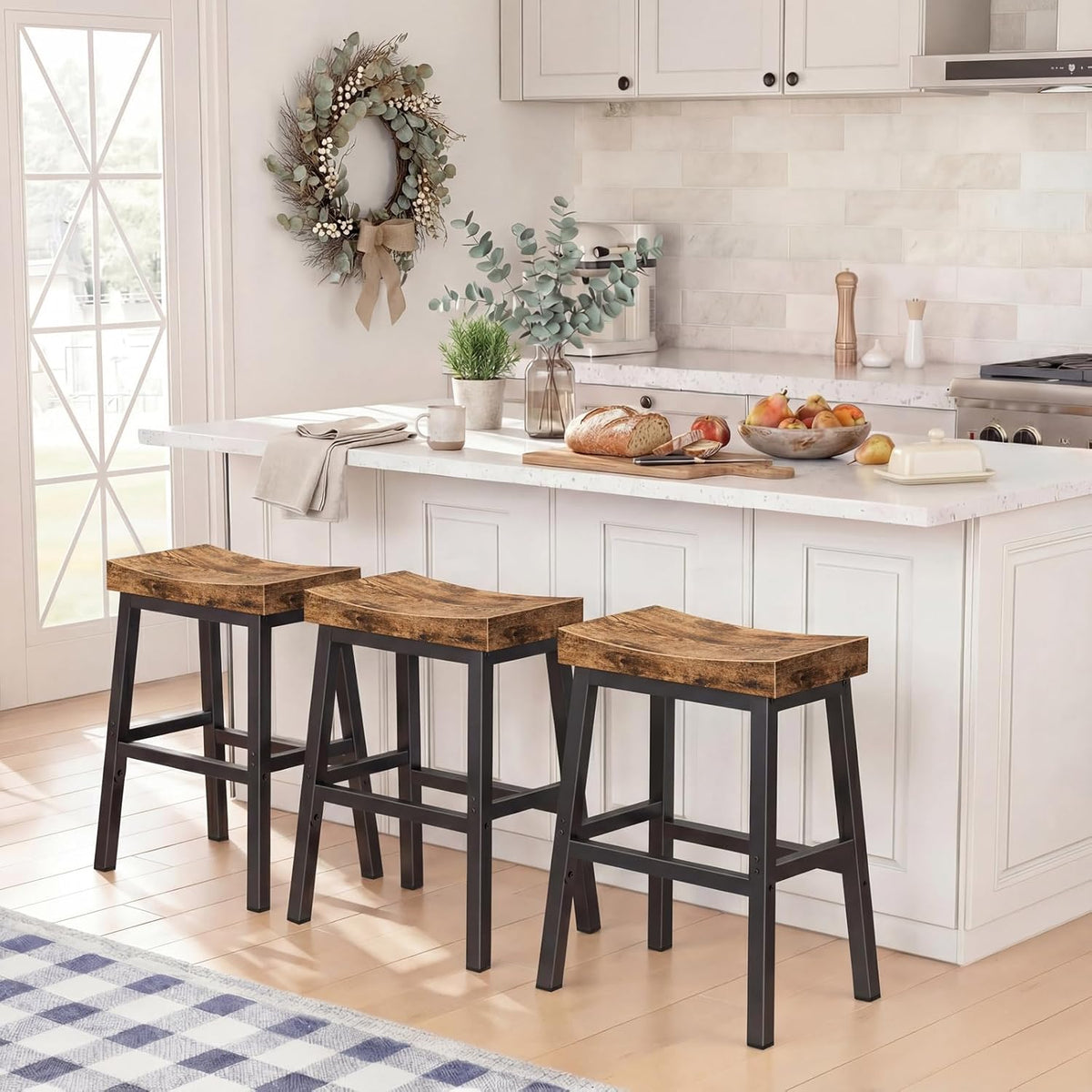 Rustic Backless Wooden Counter Stools Set
