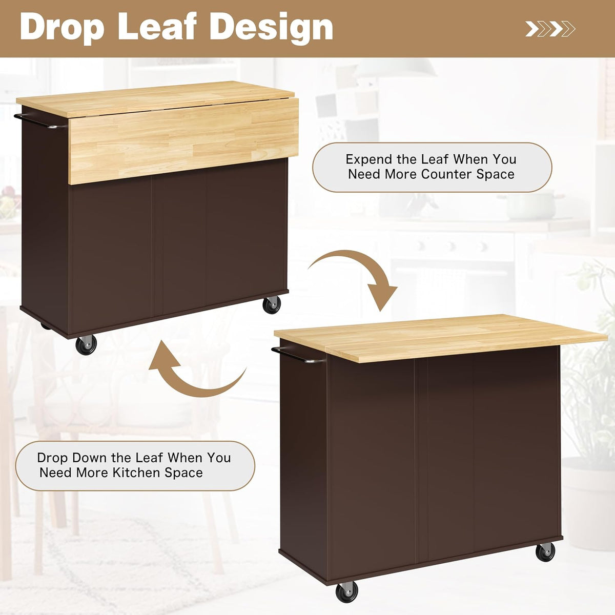 Rolling Kitchen Island With Drop‑Leaf Storage