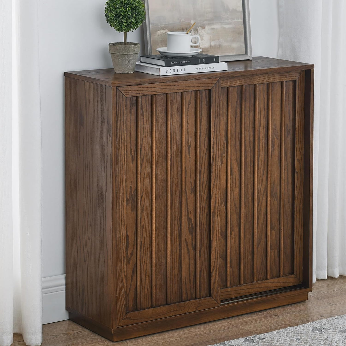 Mid‑Century Walnut Storage Sideboard Buffet Cabinet