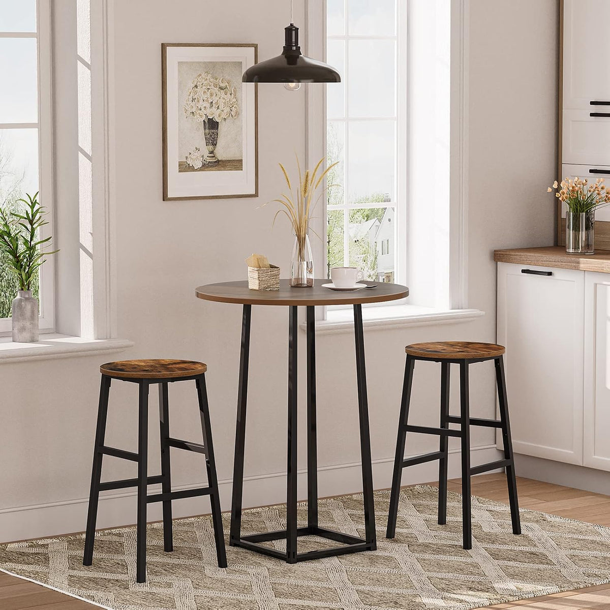 Industrial Round Counter Bar Stools Set