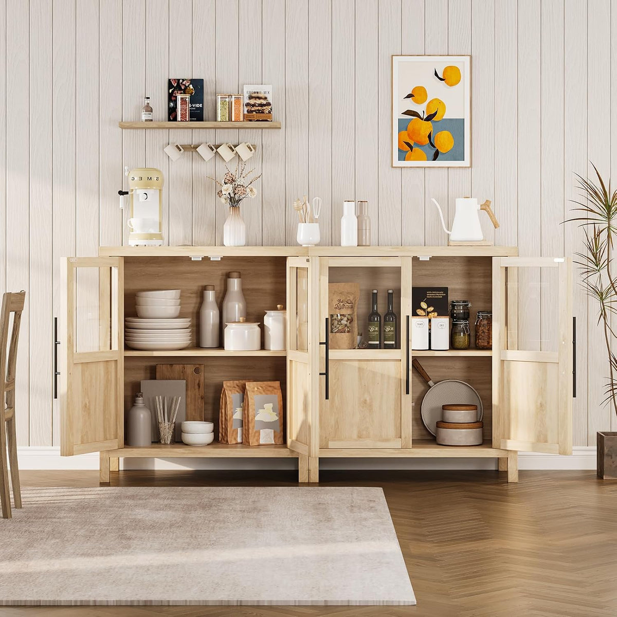 Wood Glass‑Door Storage Sideboard Buffet Cabinet